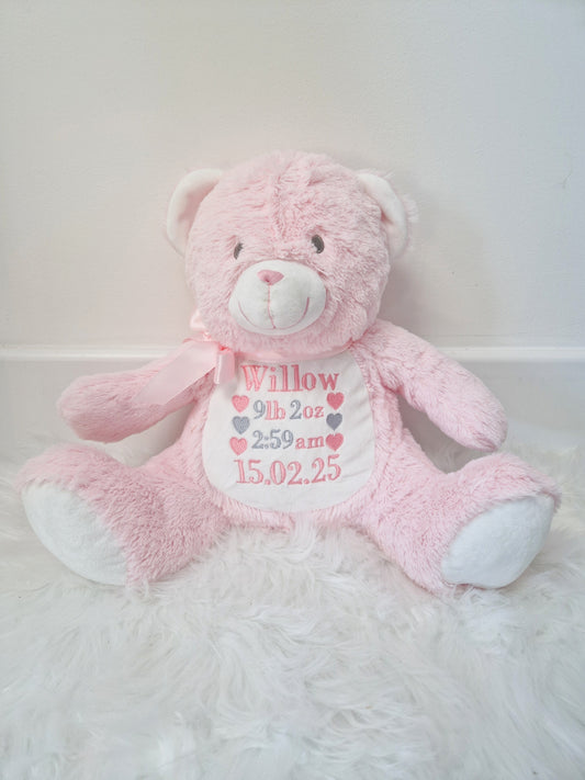 Embroidered Birth Announcement Soft Toy