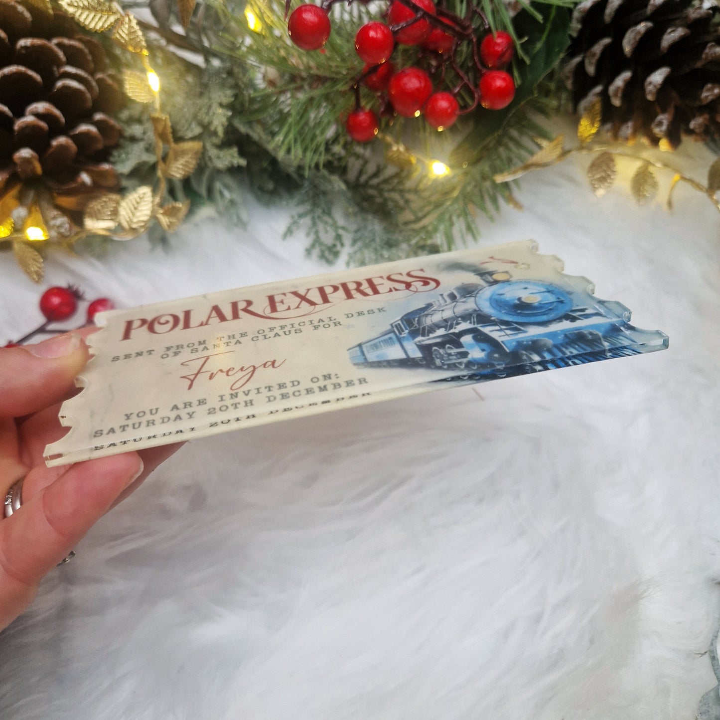 Polar Express Invitation - Acrylic Ticket