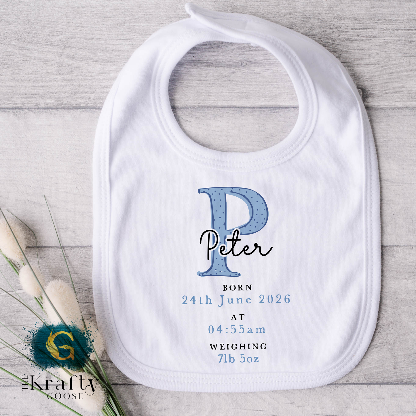 New Baby Birth Stats Bunny - Blue Design - Date and Time of Birth, and Weight
