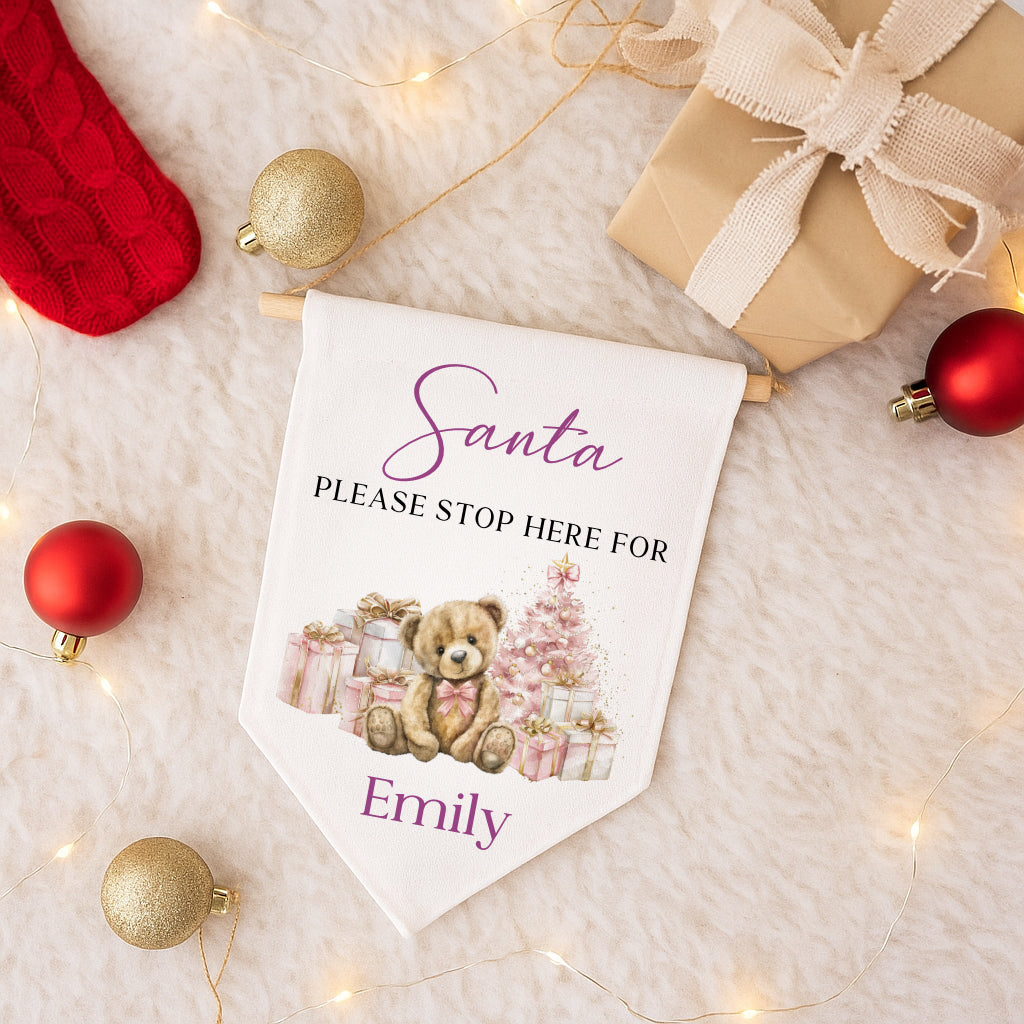 Santa Please Stop Here - Linen Hanging Flag