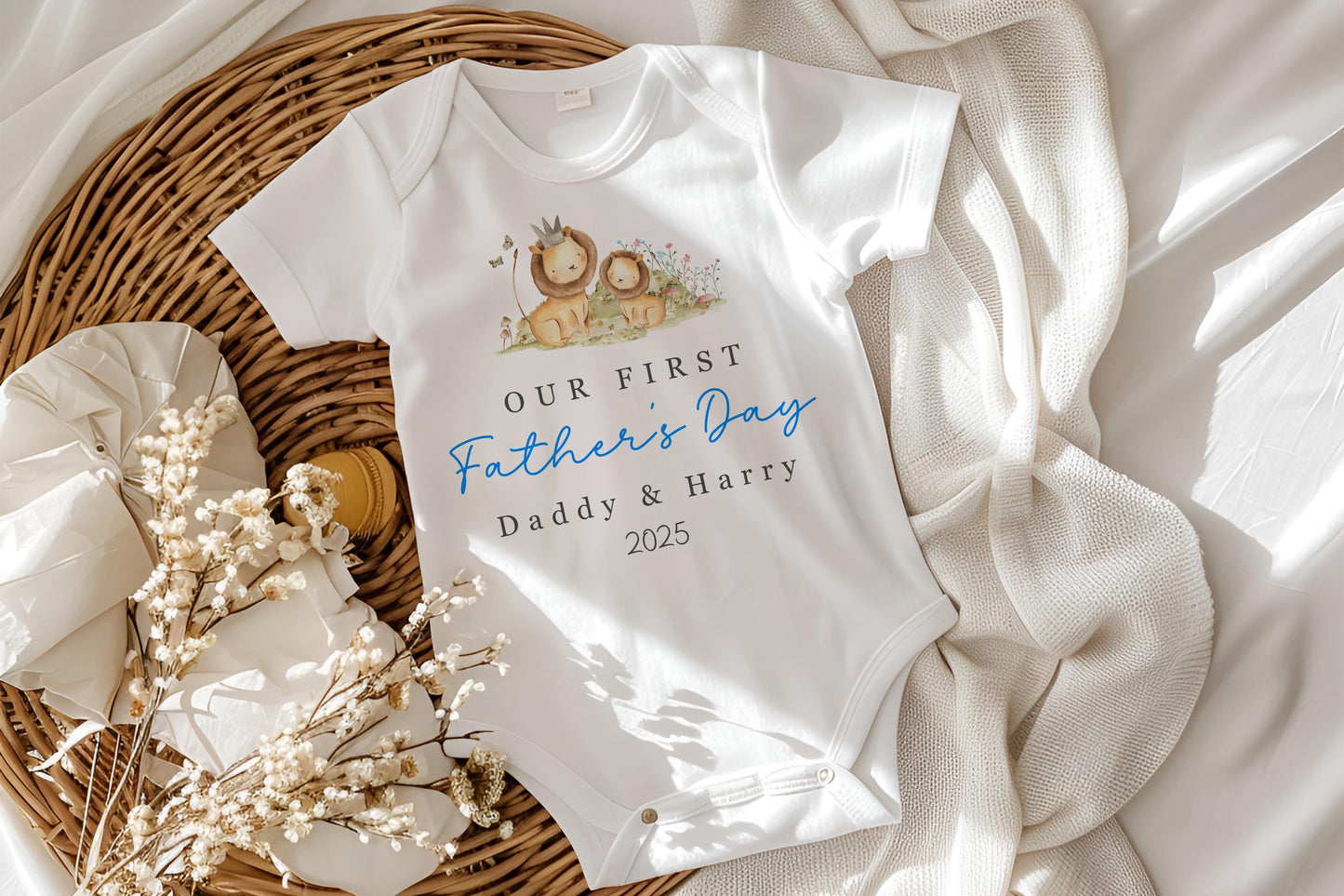 First Father's Day - Lion and Cub Blue Design
