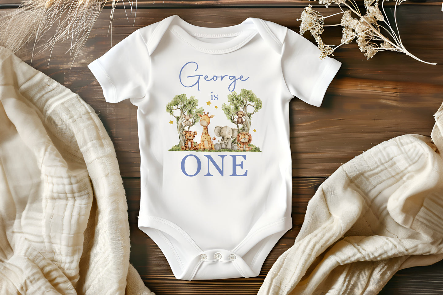 First Birthday Outfit - Jungle Safari - Blue Pink or Green