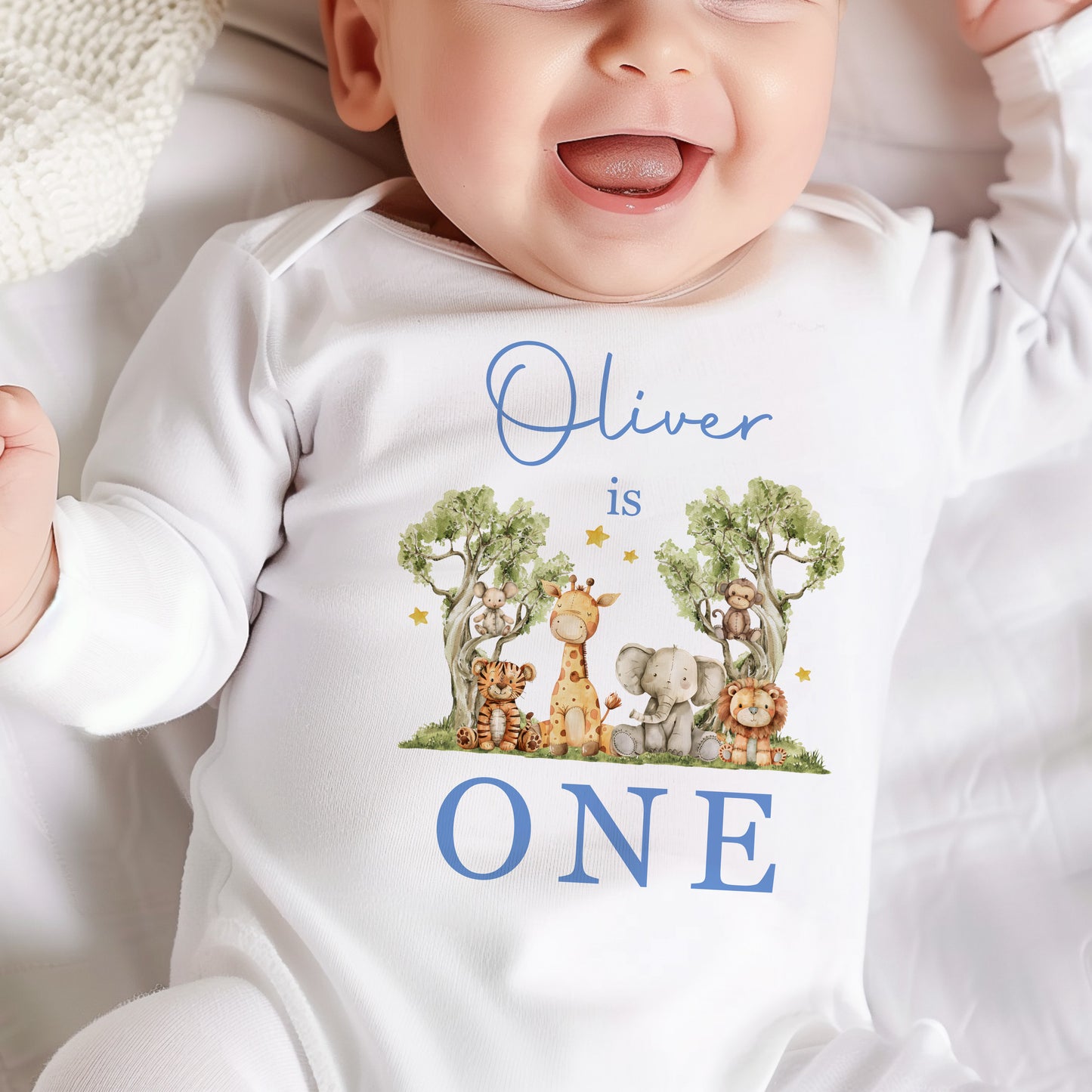 First Birthday Outfit - Jungle Safari - Blue Pink or Green