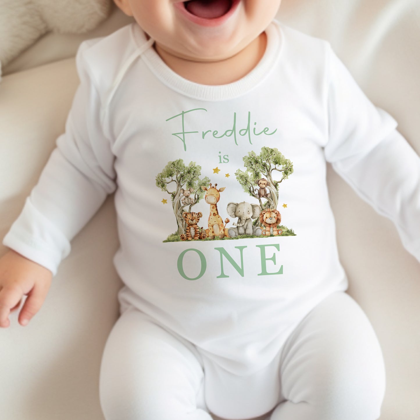 First Birthday Outfit - Jungle Safari - Blue Pink or Green