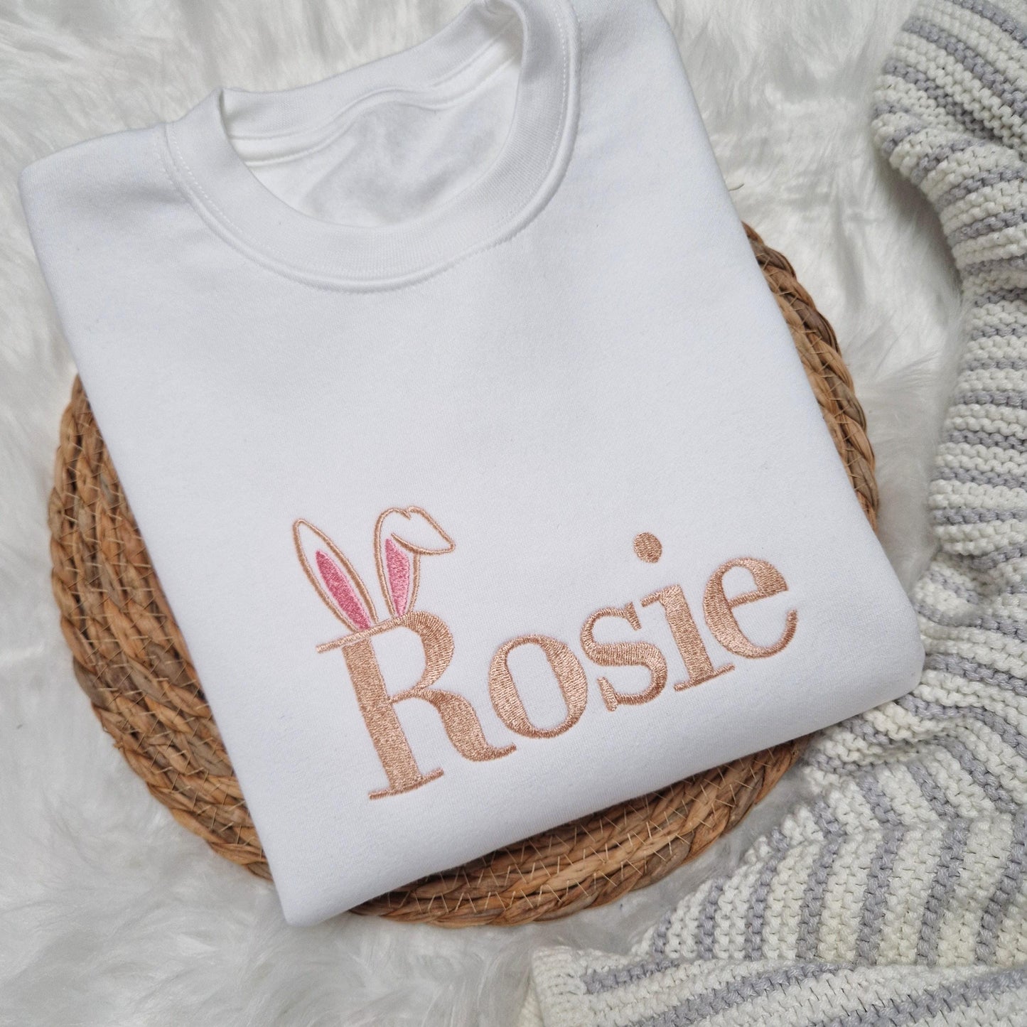 Embroidered Bunny Ears Sweatshirt - Pink or Blue Ears