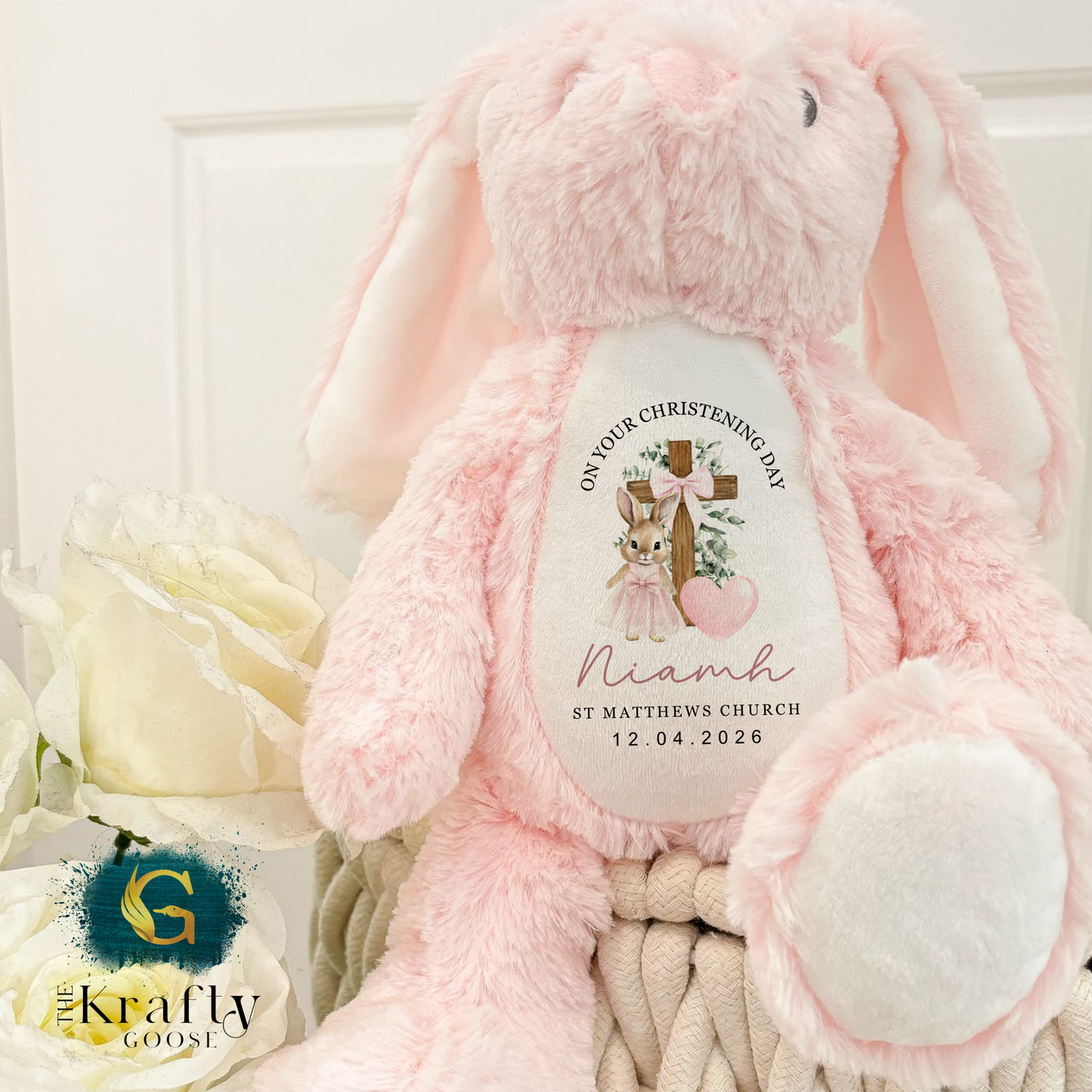 Christening Soft Toy - Bunny Cross Design