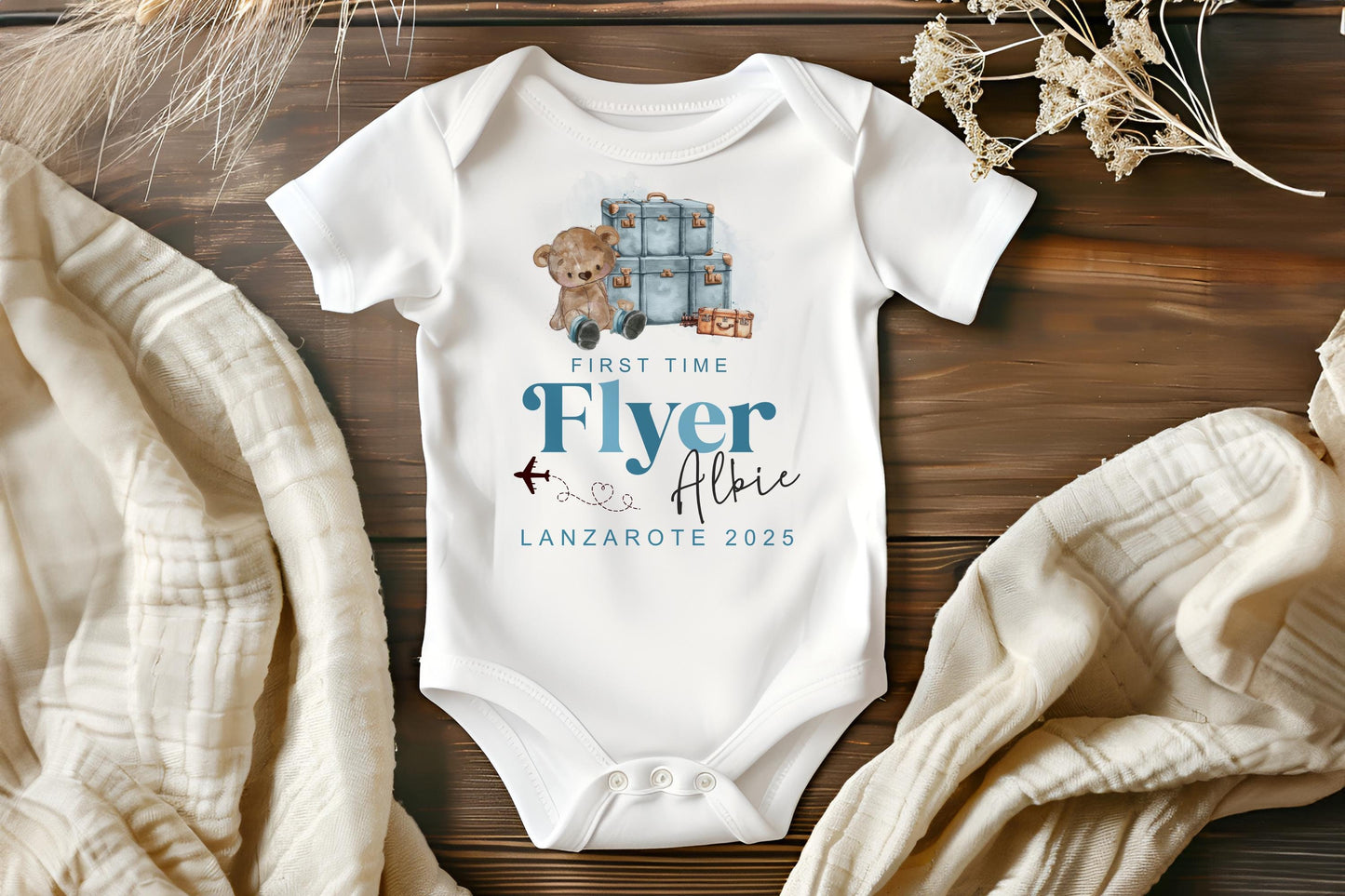 First Time Flyer Baby Vest - Bear Design - Pink