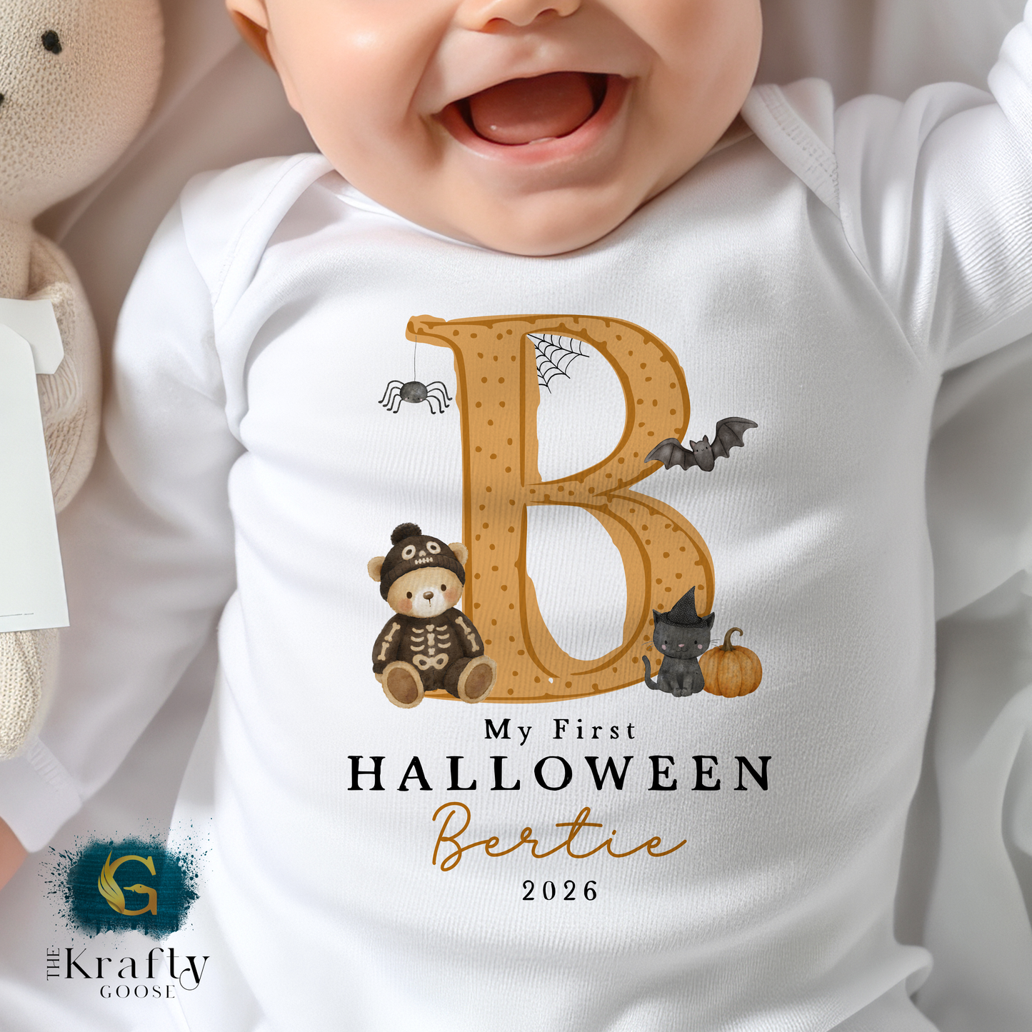 My First Halloween - Cute Letter Design - Blue Pink or Orange