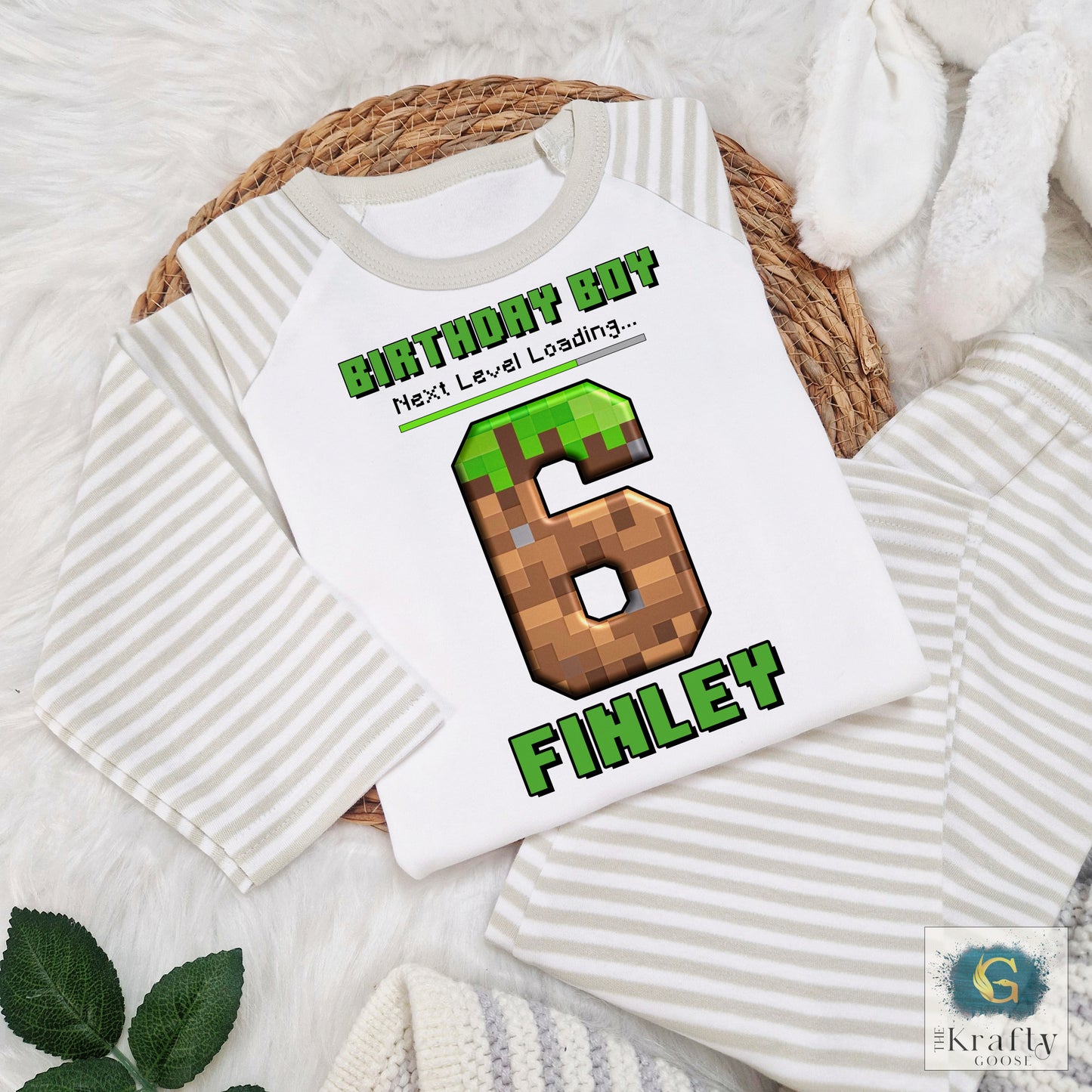 Personalised Birthday Pyjamas - Pixel Craft Mine Gaming Level Up