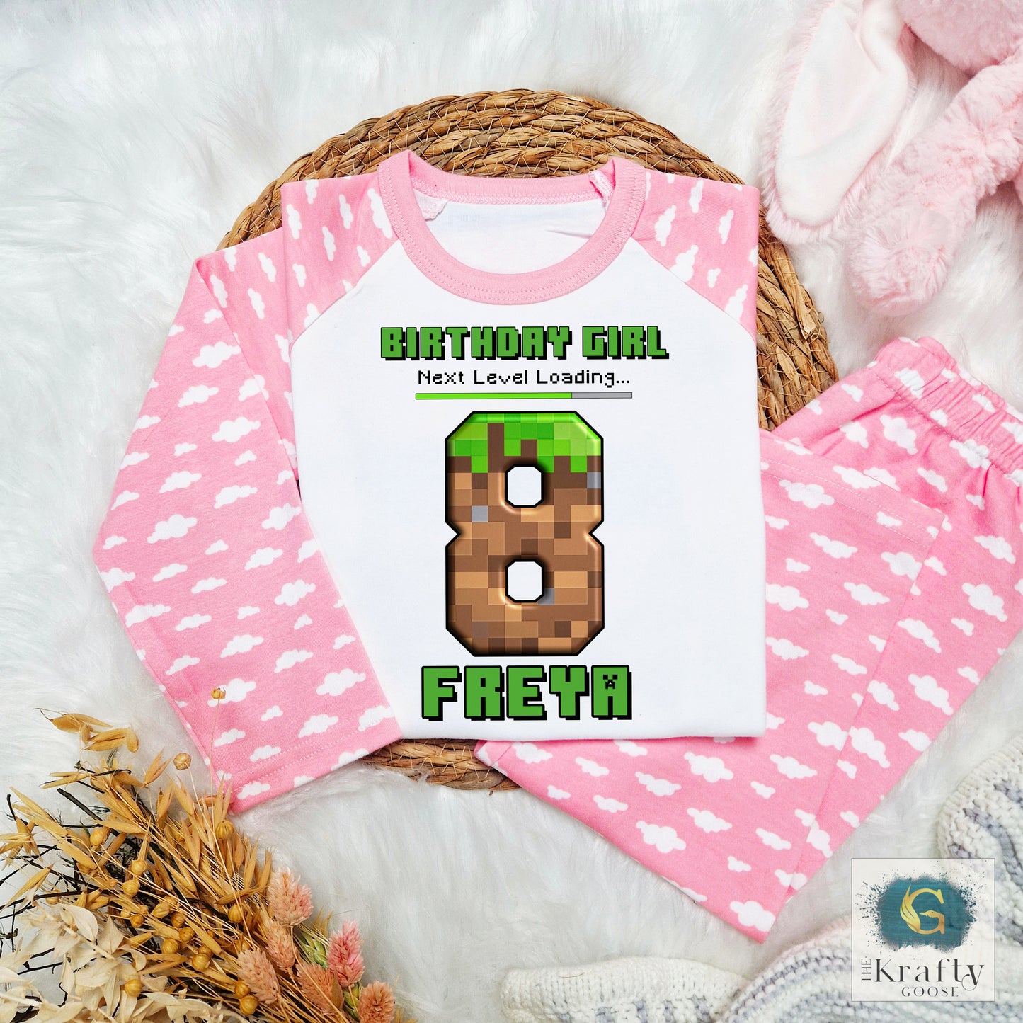 Personalised Birthday Pyjamas - Pixel Craft Mine Gaming Level Up