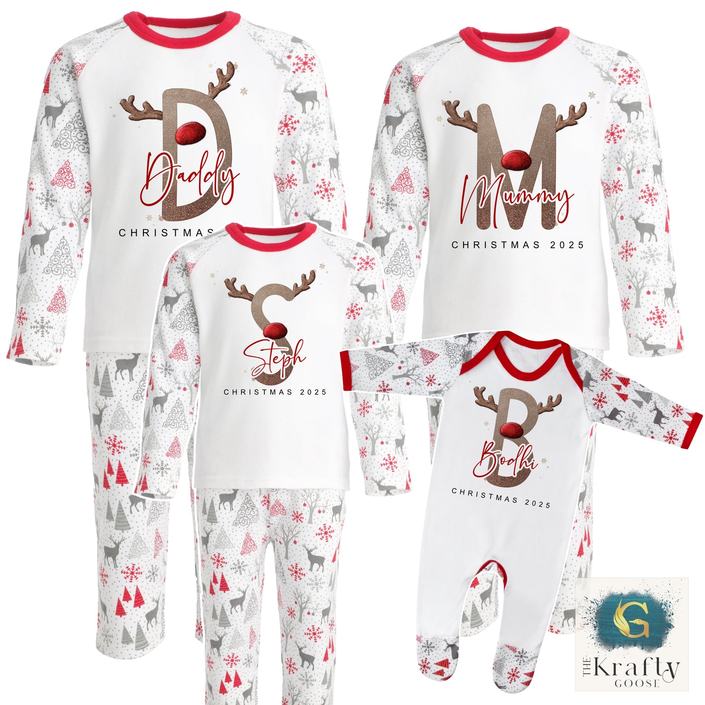 Reindeer Initial Alphabet - Matching Family Pyjamas