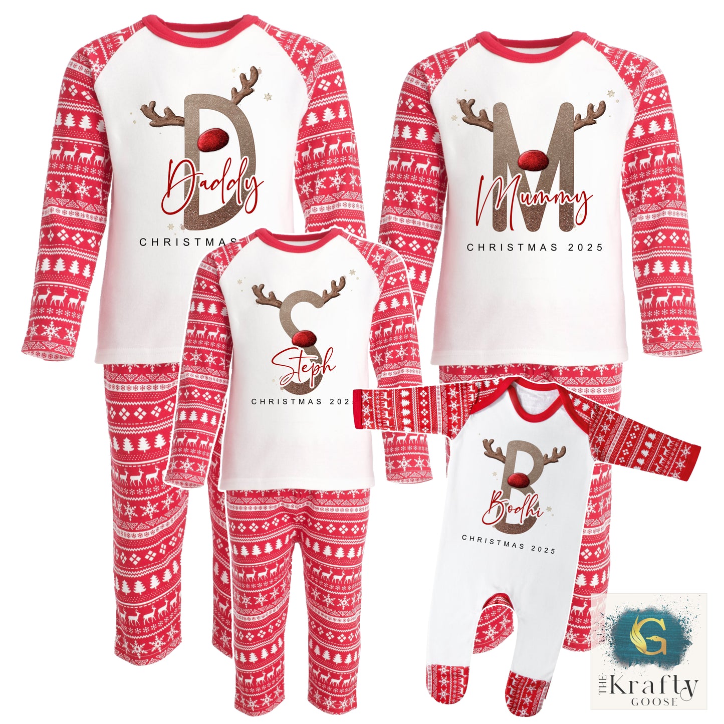 Reindeer Initial Alphabet - Matching Family Pyjamas