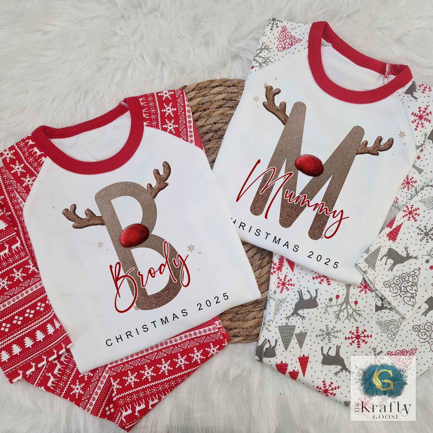Reindeer Initial Alphabet - Matching Family Pyjamas