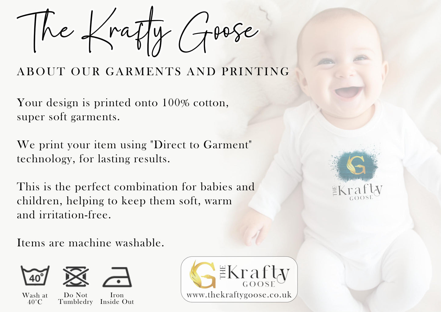 a baby smiles while laying on a bed