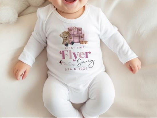 First Time Flyer Baby Vest - Bear Design - Pink