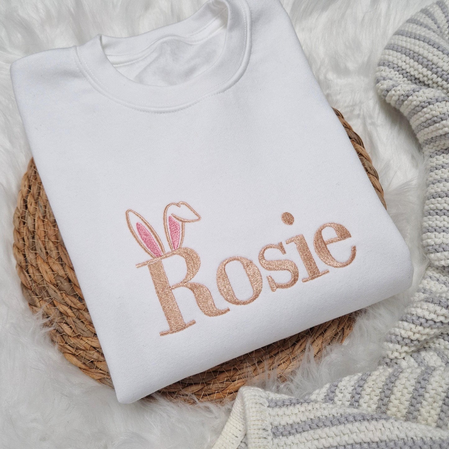 Embroidered Bunny Ears Sweatshirt - Pink or Blue Ears