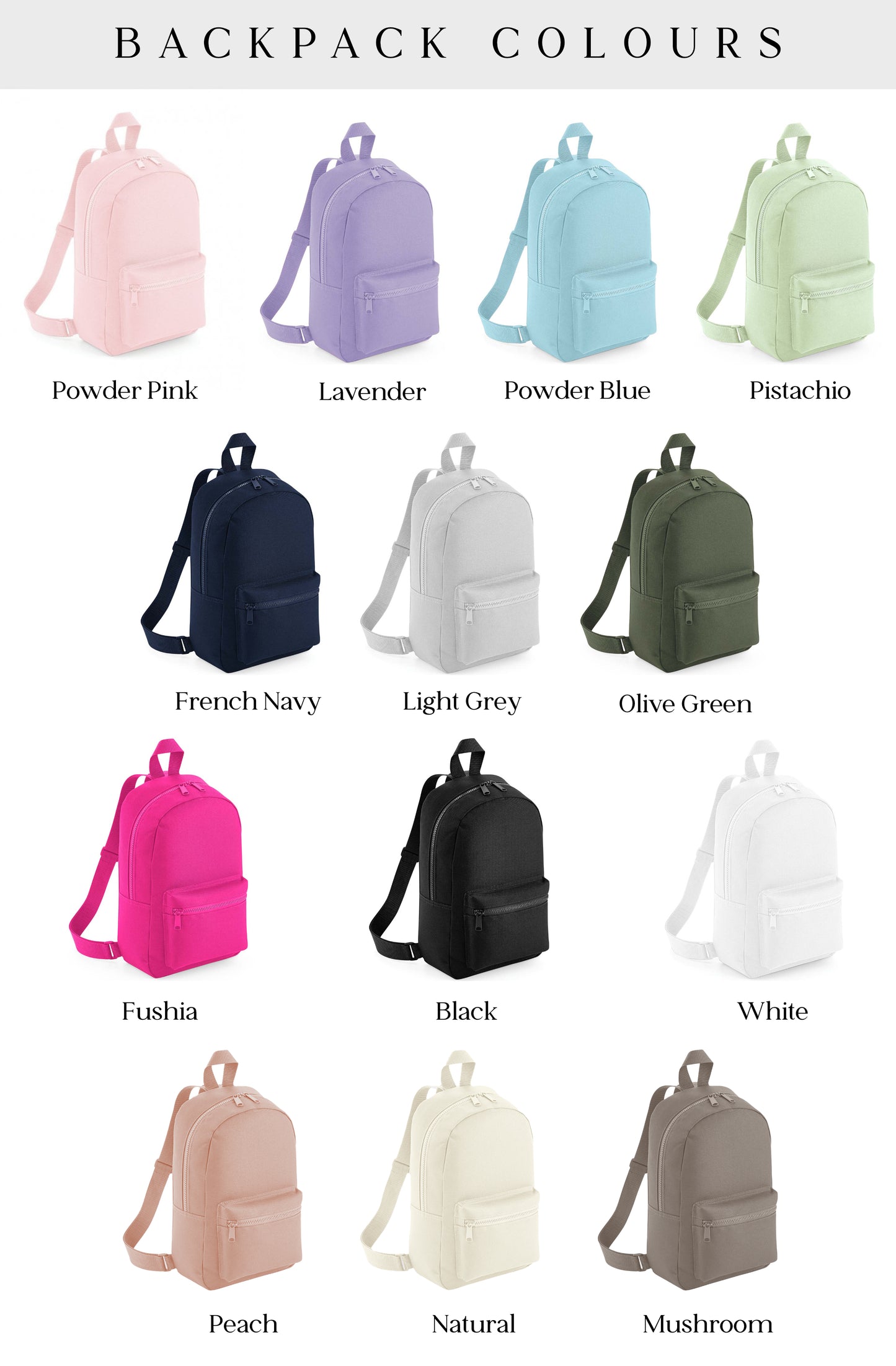 a bunch of different colored backpacks on a white background