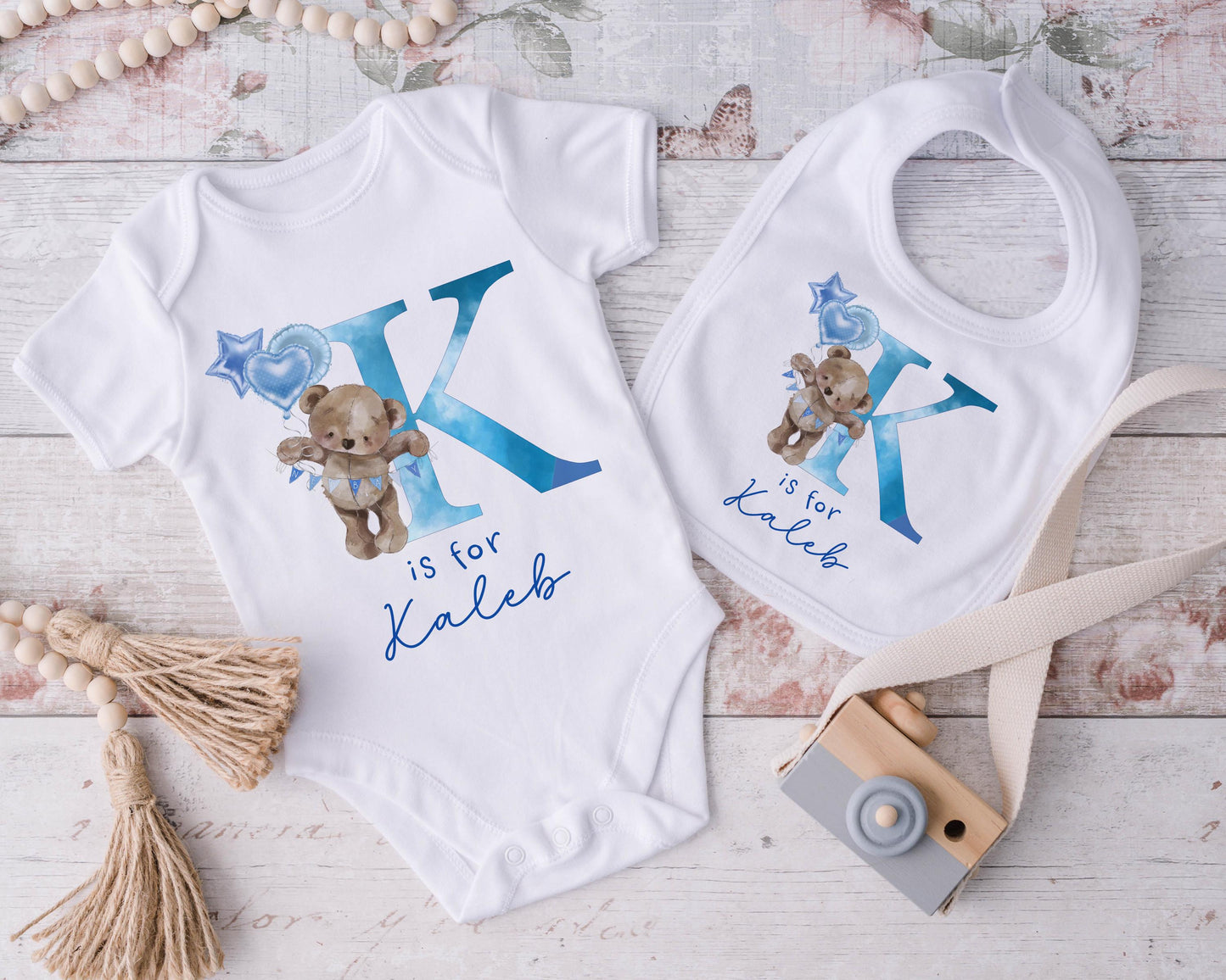 Blue Bear Initial - Vest, Babygrow or Bib