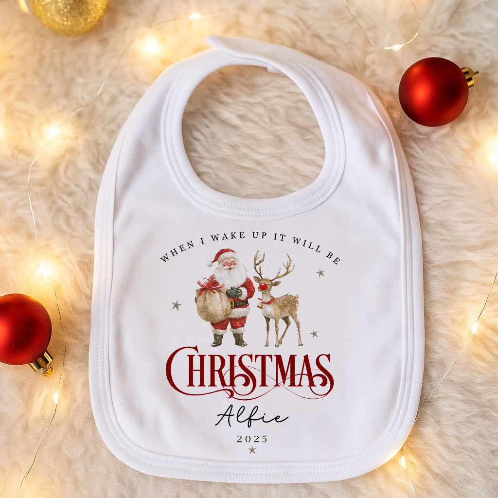 When I Wake Up - Christmas Romper - Santa and Reindeer Design