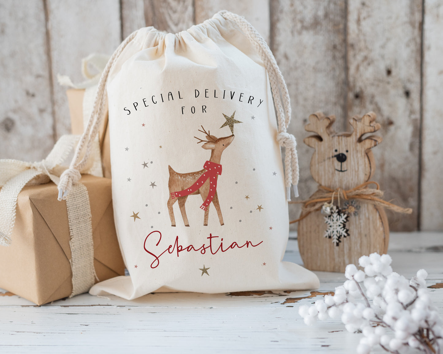 XL Luxury Santa Sack - Reindeer Star Design