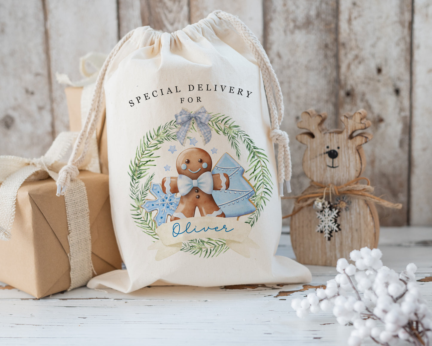 XL Luxury Santa Sack - Blue or Pink Gingerbread