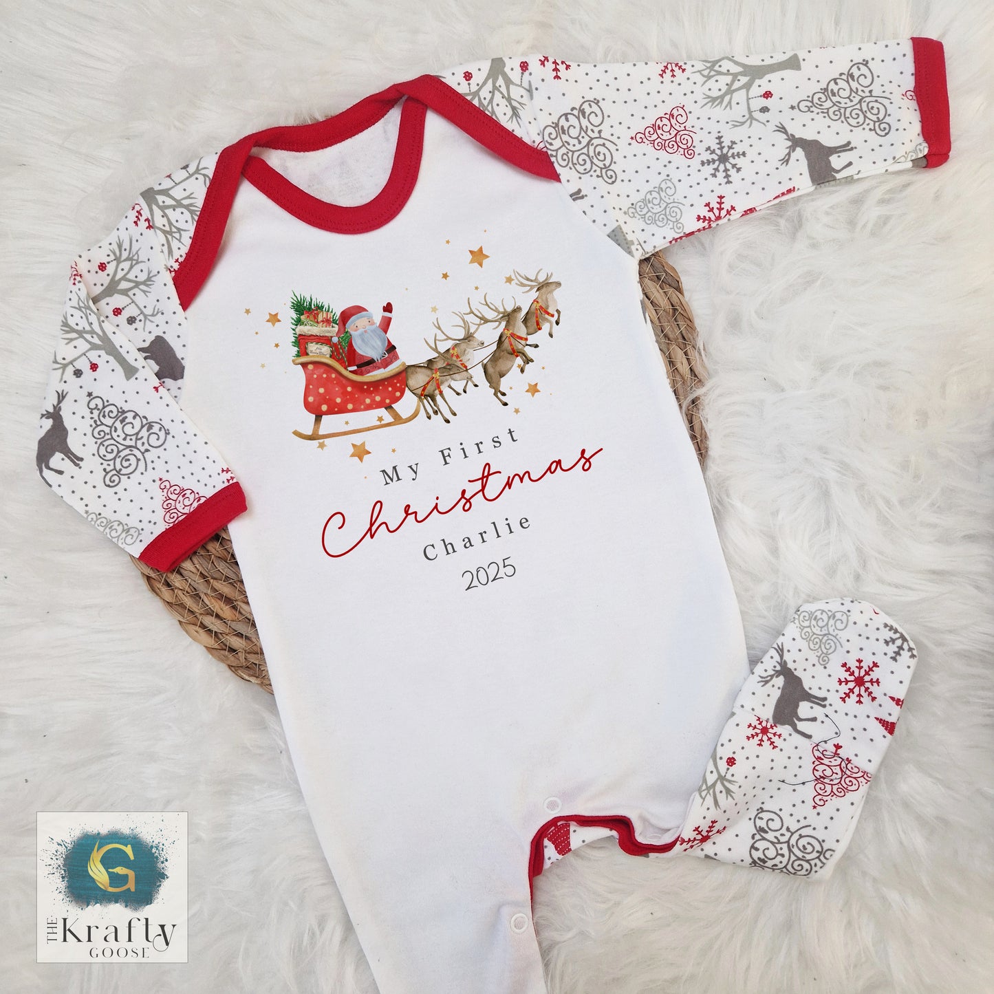 Santa Sleigh and Reindeer Design - My First Christmas
