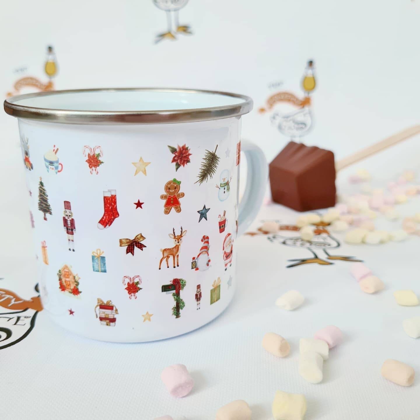 Personalised Christmas Enamel Mug, Stocking Filler, Kids Unbreakable Shatterproof Cup, Hot Chocolate, Christmas Eve Box, Gift Idea for Kids