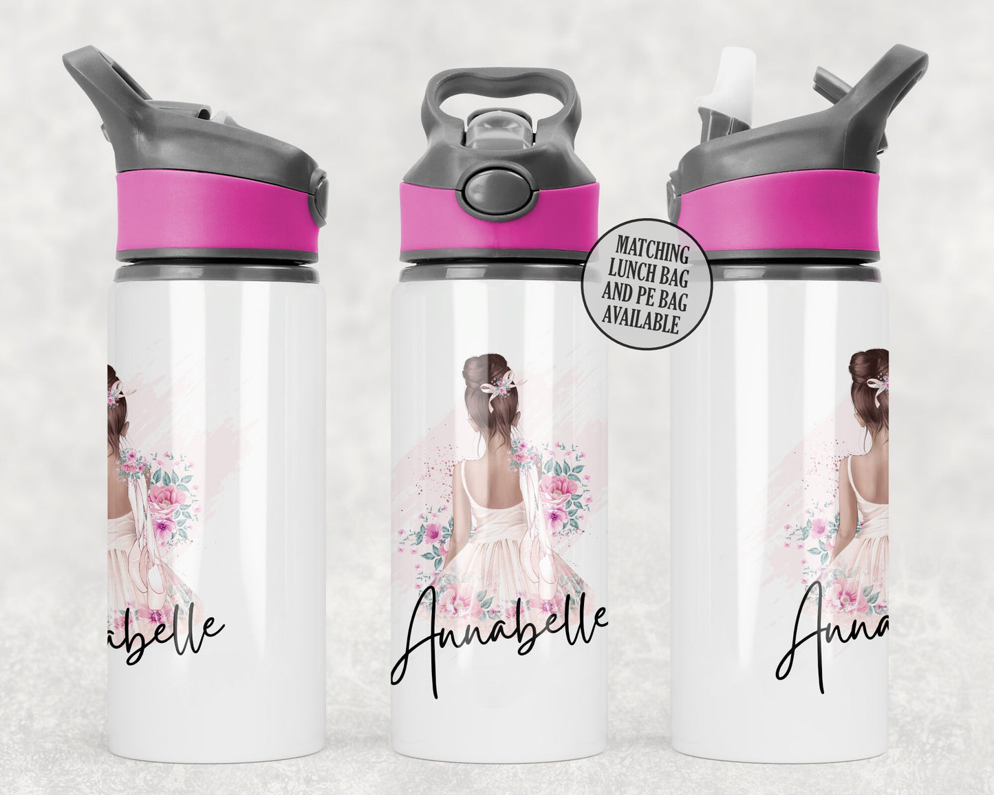 Personalised School Gym Bag, Kids PE Bag, Back to School Ballet Dancer Theme with Name, Flowery Bag for Girls, Dance Gift, Stocking Filler