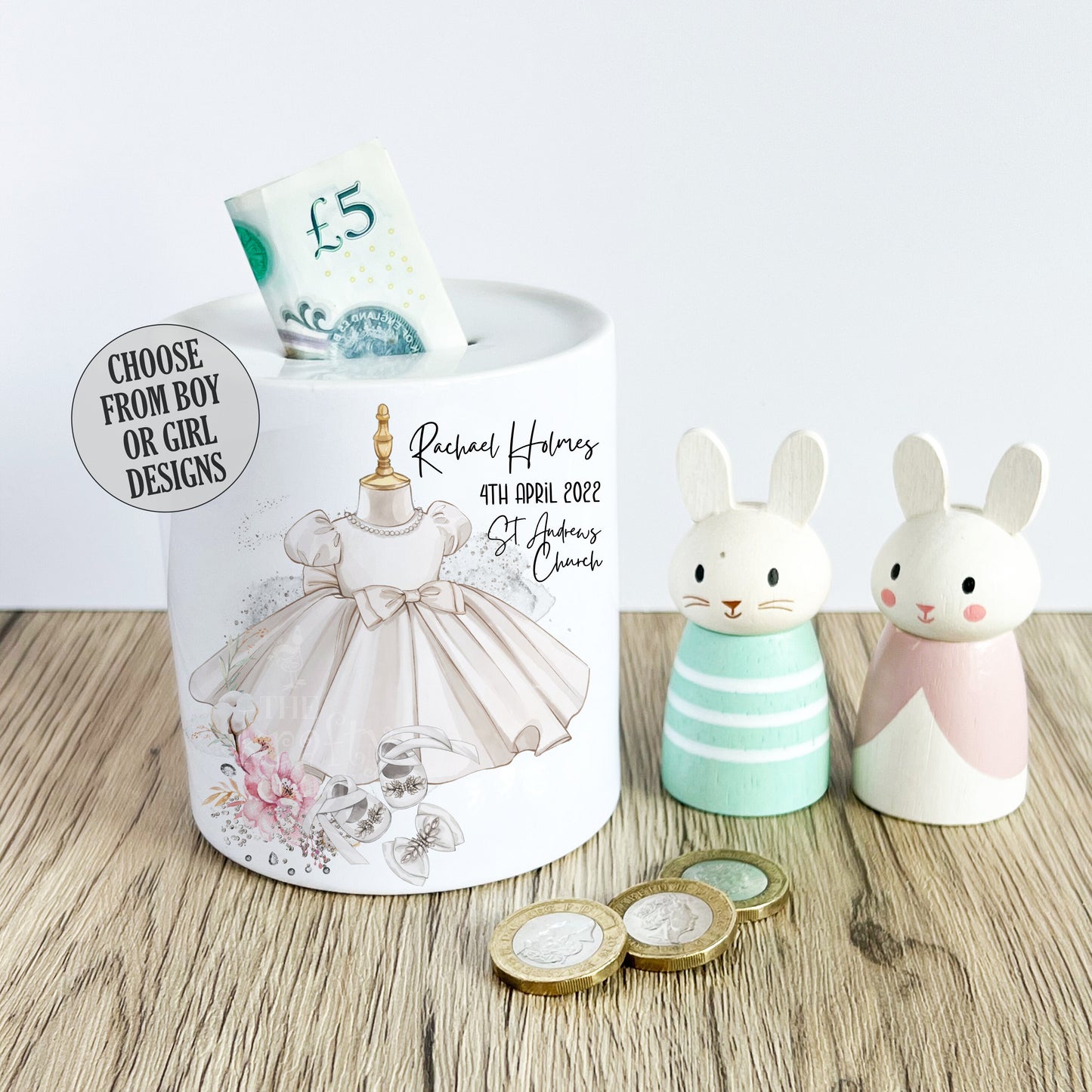 Christening Money Box Gift Idea, Personalised Coin Saver, Piggy Bank, Religious Cross, Great Gift for Kids, Savings Coin Bank Moneybox