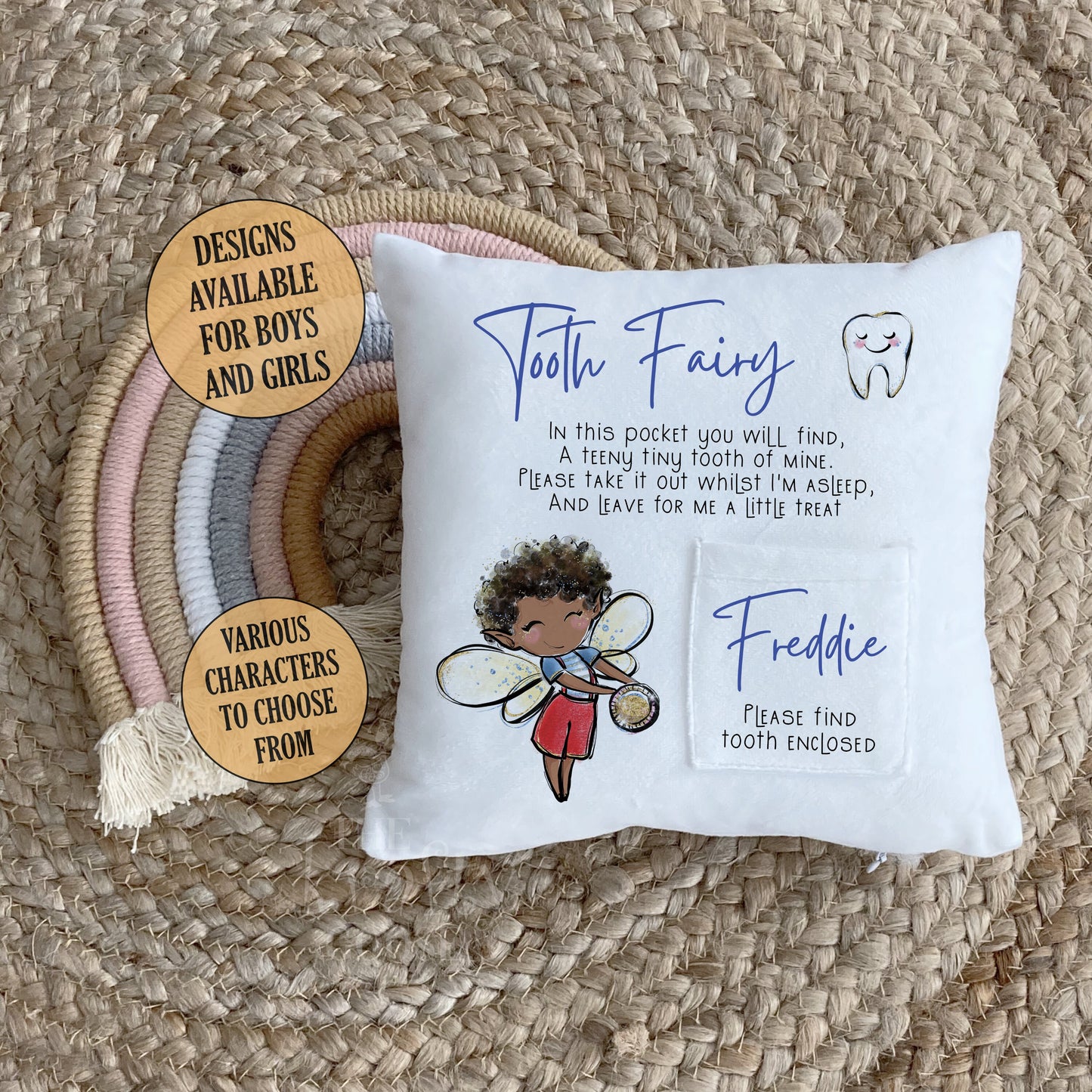 Tooth Fairy Cushion - Boy, Girl and Superhero Characters