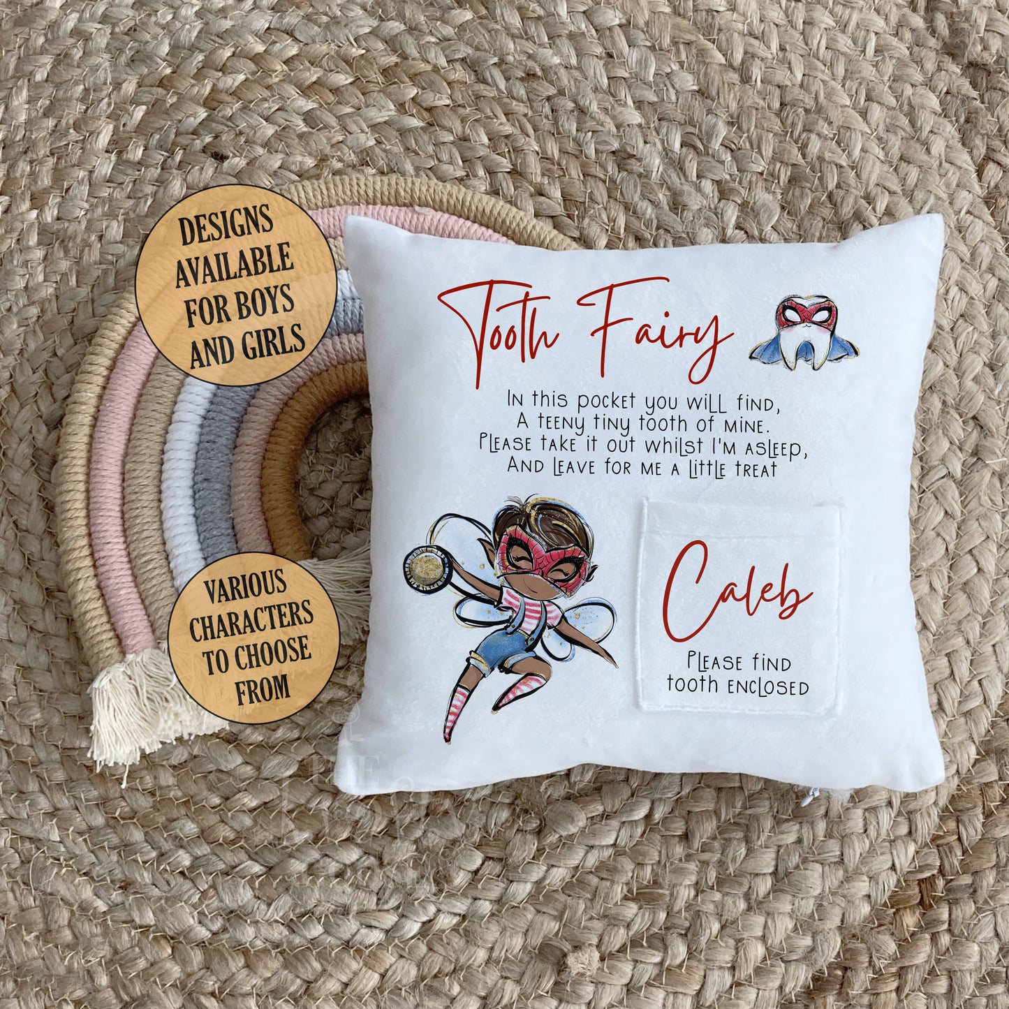 Tooth Fairy Cushion - Boy, Girl and Superhero Characters