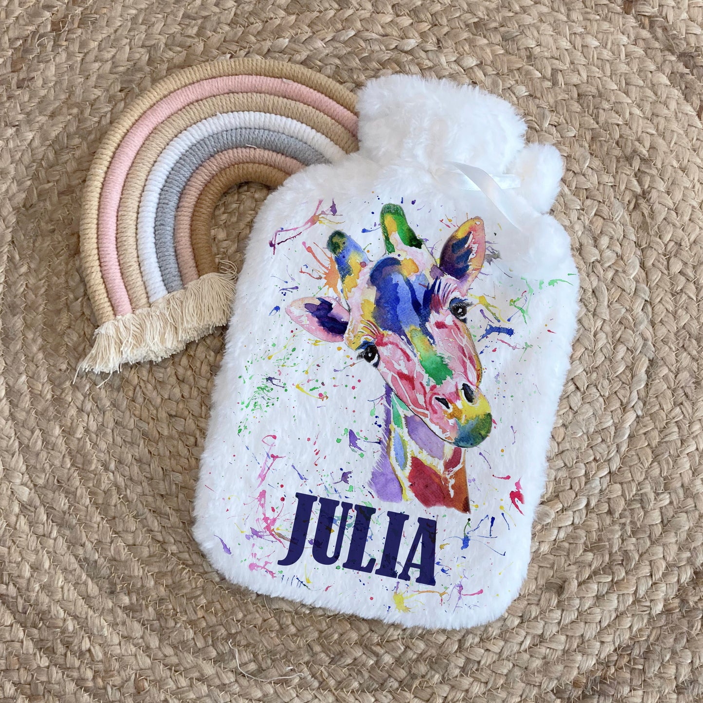Personalised Giraffe Hot Water Bottle, Christmas Gift Idea for Her, Colourful Stocking Filler, Christmas Eve Box Idea, Gift Idea for Mum Nan