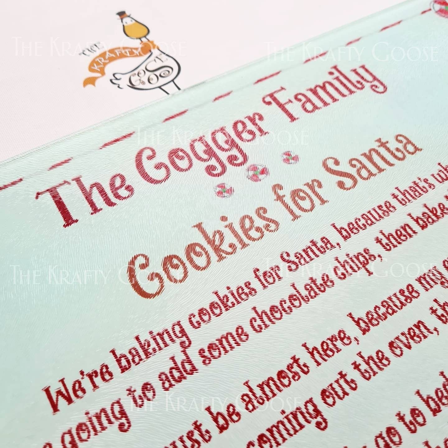 Christmas Chopping Board, Personalised Glass Cutting Board, Cookies for Santa Poem, Baking Gift, Gingerbread Train, Different Sizes