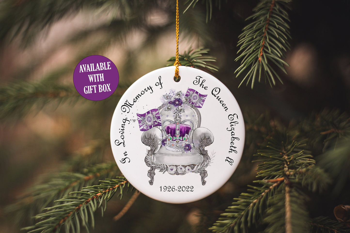 Queen Elizabeth II, Memorial Ceramic Ornament, Christmas Decoration of Remembrance, 1926-2022, Jubilee Bauble, Her Majesty the Queen Royal