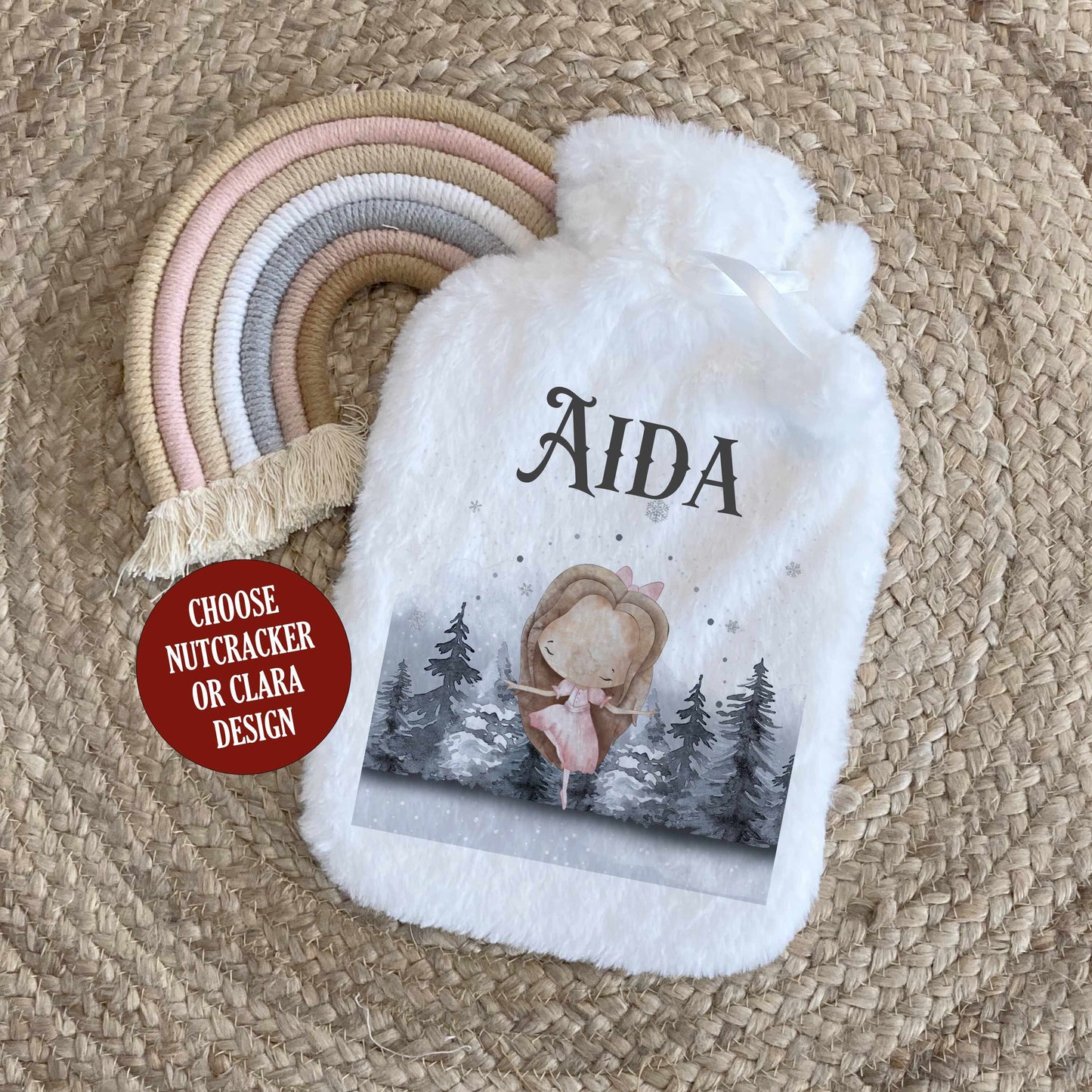 Personalised Hot Water Bottle, Nutcracker Christmas Gift Idea for Her or Him, Watercolour Design, Stocking Filler, Christmas Eve Box Idea
