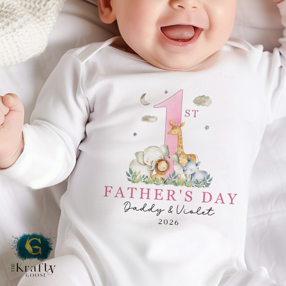 1st Fathers Day Safari Design - T-Shirt - Vest - Sleepsuit Romper - Sweater