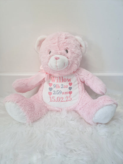 Embroidered Birth Announcement Soft Toy