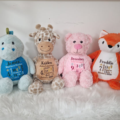 Embroidered Birth Announcement Soft Toy