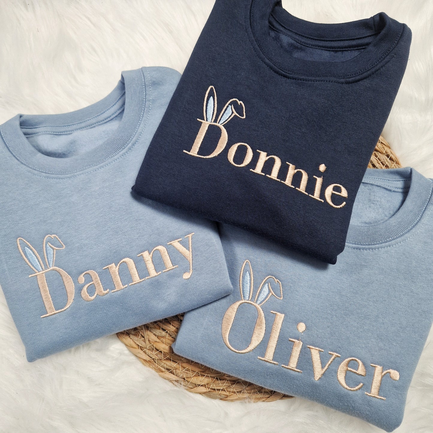 Embroidered Bunny Ears Sweatshirt - Pink or Blue Ears