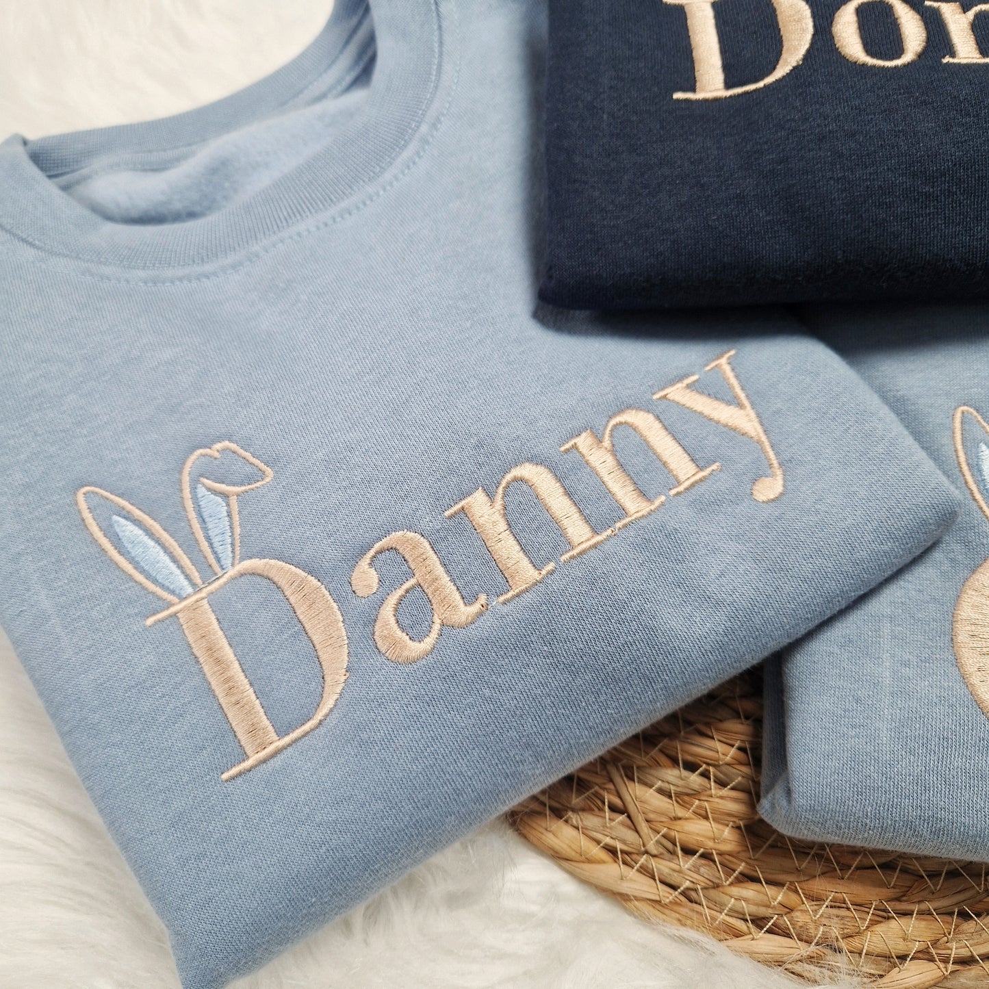 Embroidered Bunny Ears Sweatshirt - Pink or Blue Ears