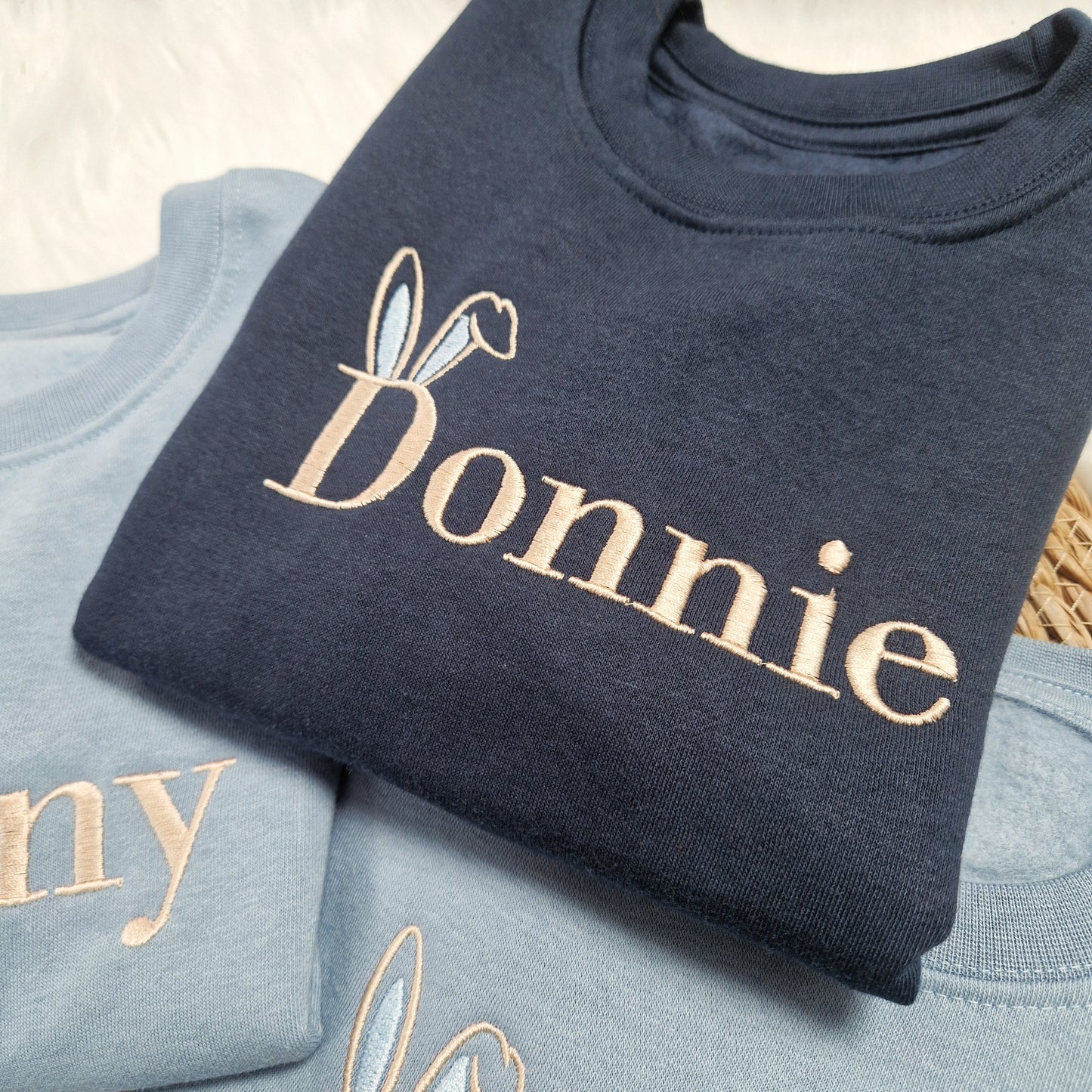 Embroidered Bunny Ears Sweatshirt - Pink or Blue Ears