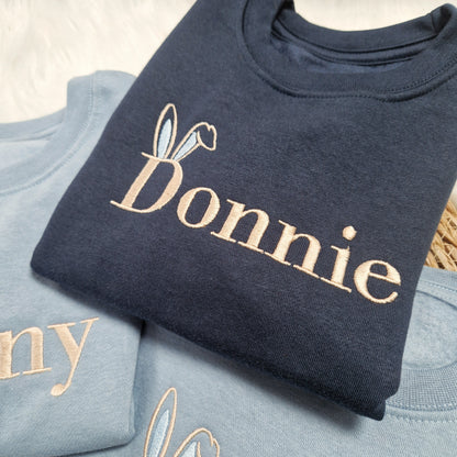 Embroidered Bunny Ears Sweatshirt - Pink or Blue Ears