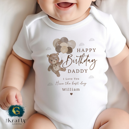 Happy Birthday Daddy - Bear Balloons - T-Shirt - Vest - Sleepsuit Romper
