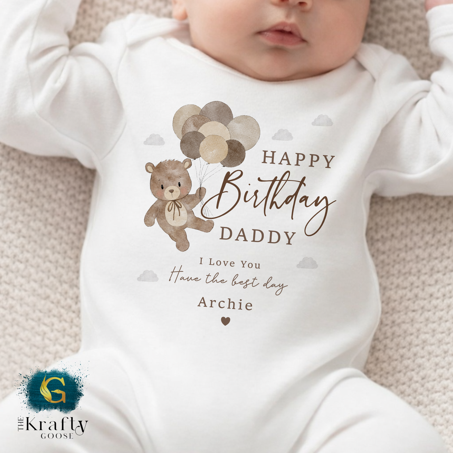 Happy Birthday Daddy - Bear Balloons - T-Shirt - Vest - Sleepsuit Romper
