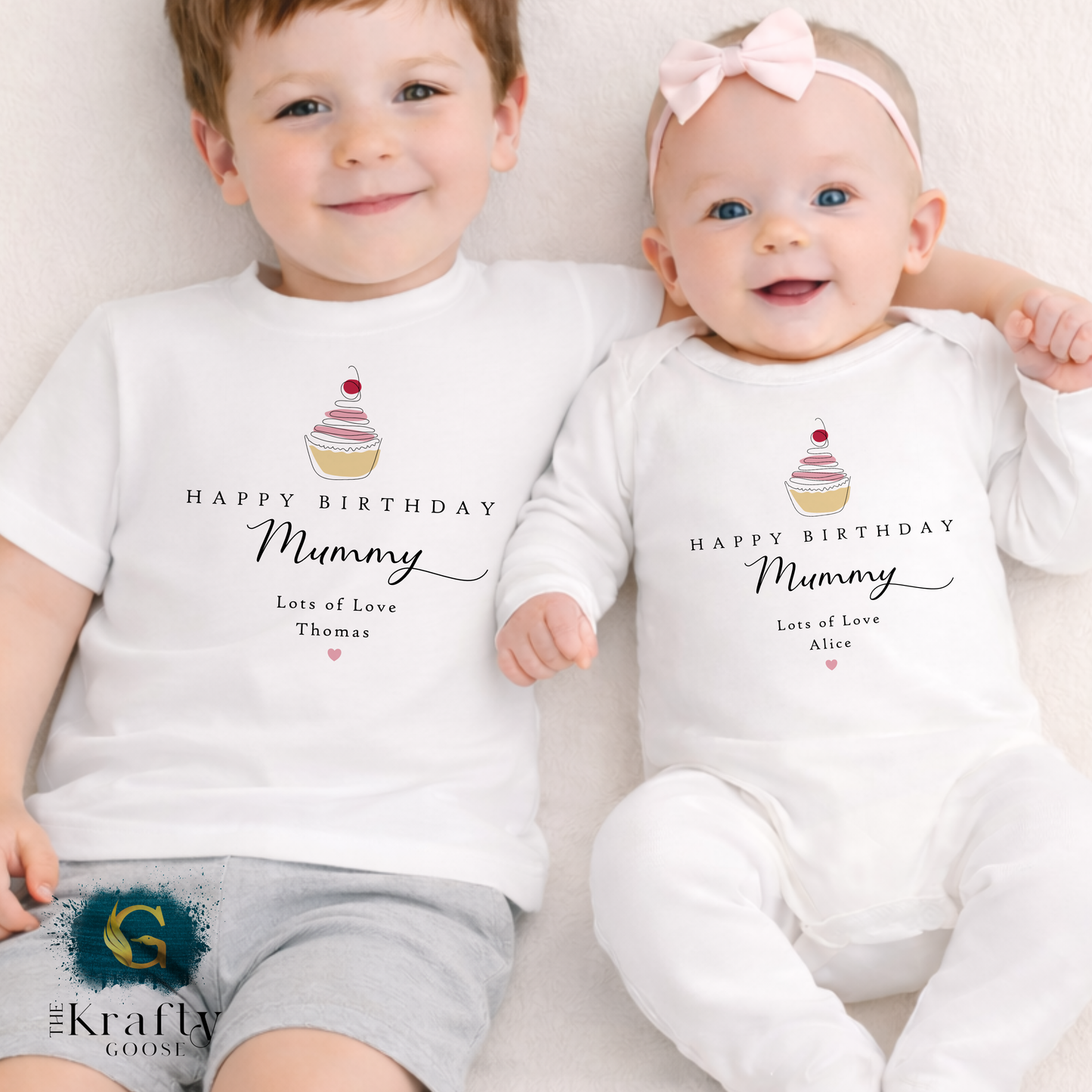 Happy Birthday Mummy - Minimal Cupcake - T-Shirt - Vest - Sleepsuit Romper
