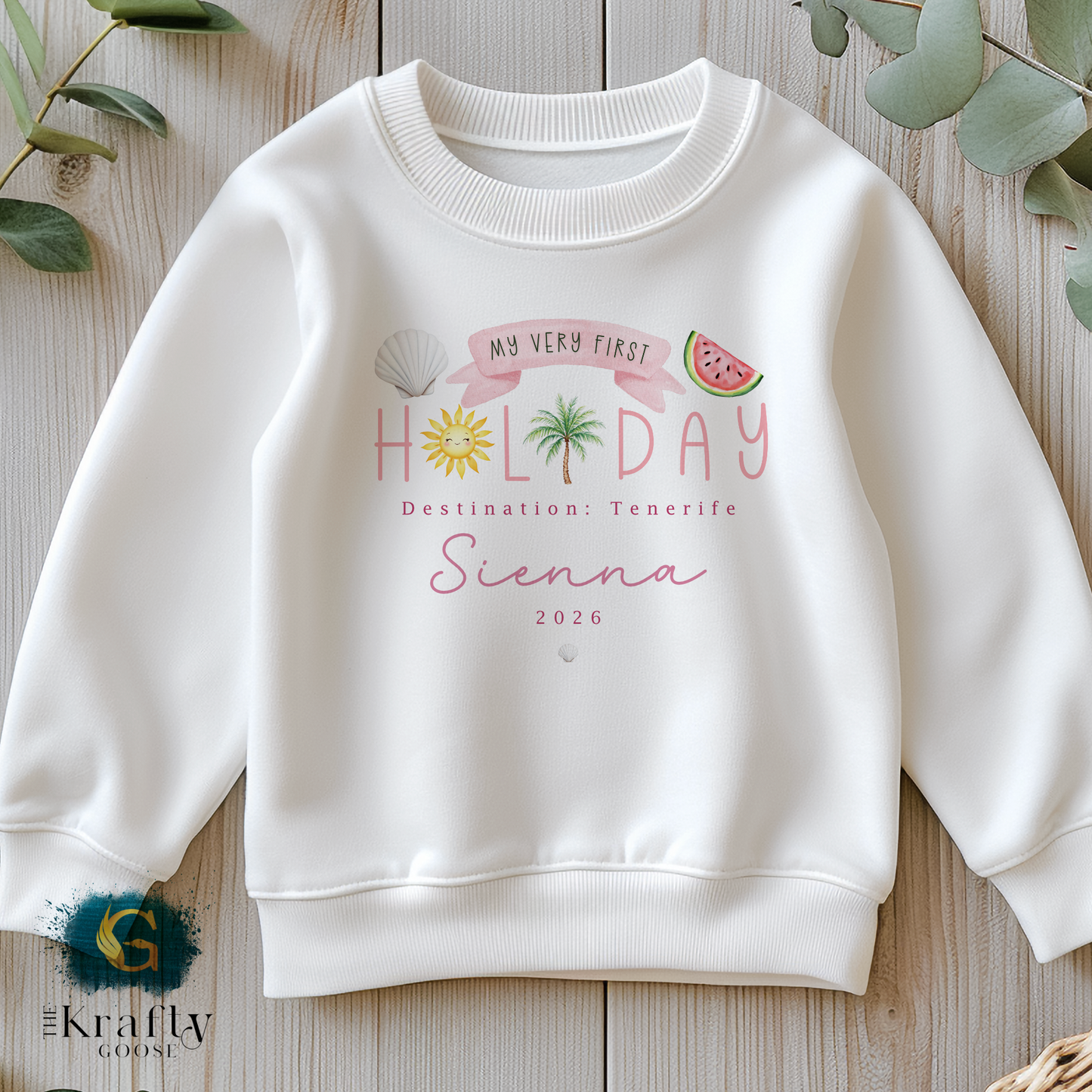 My First Holiday - Pink Design - T-Shirt - Vest - Sleepsuit Romper - Sweater