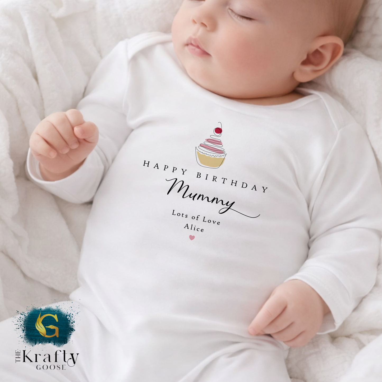 Happy Birthday Mummy - Minimal Cupcake - T-Shirt - Vest - Sleepsuit Romper
