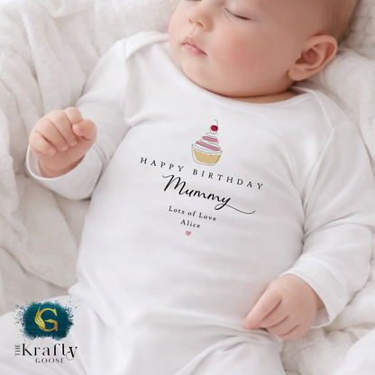 Happy Birthday Mummy - Minimal Cupcake - T-Shirt - Vest - Sleepsuit Romper