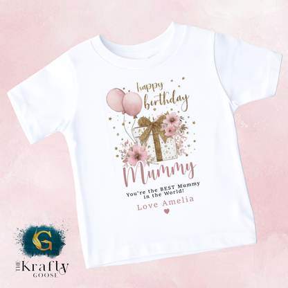 Happy Birthday Mummy - Floral Balloons - T-Shirt - Vest - Sleepsuit Romper