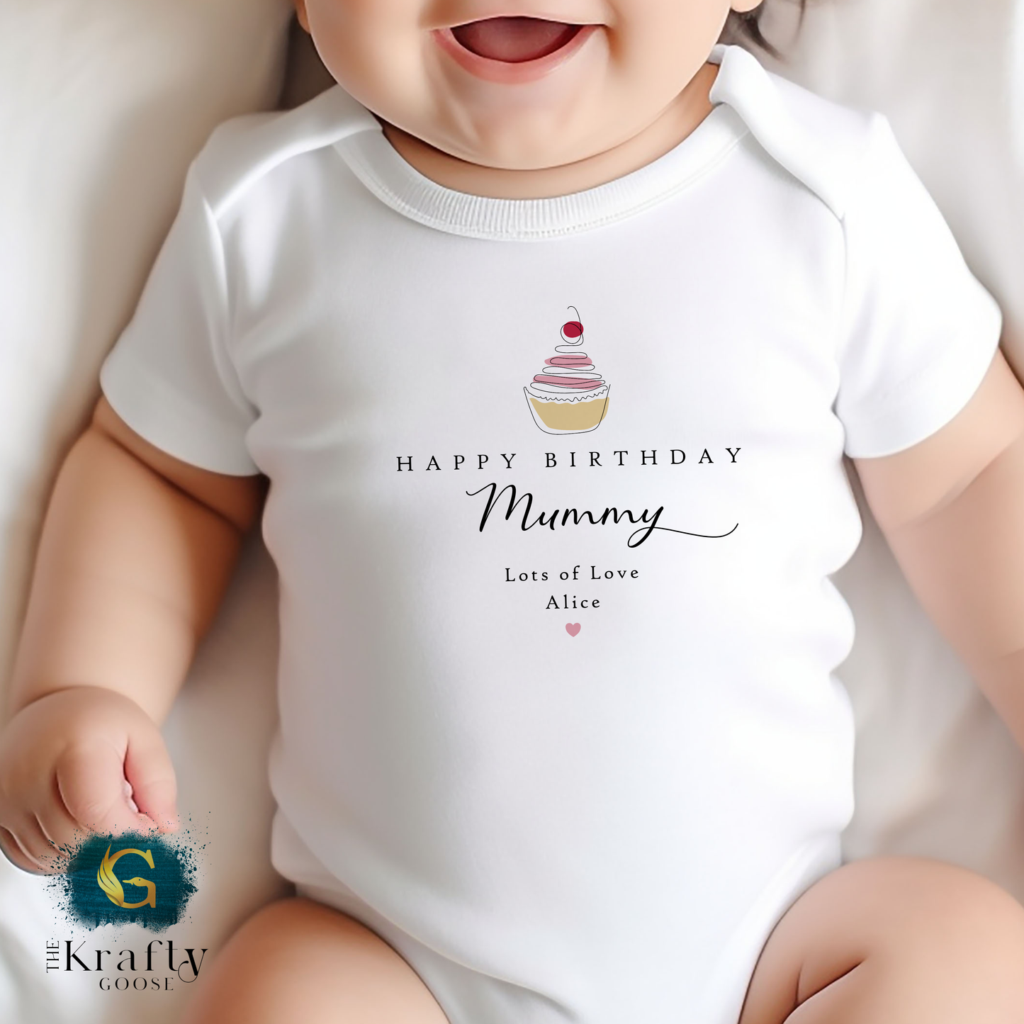 Happy Birthday Mummy - Minimal Cupcake - T-Shirt - Vest - Sleepsuit Romper